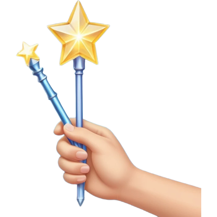 hand holding a glowing magic wand with sparkles and magical glow emoji