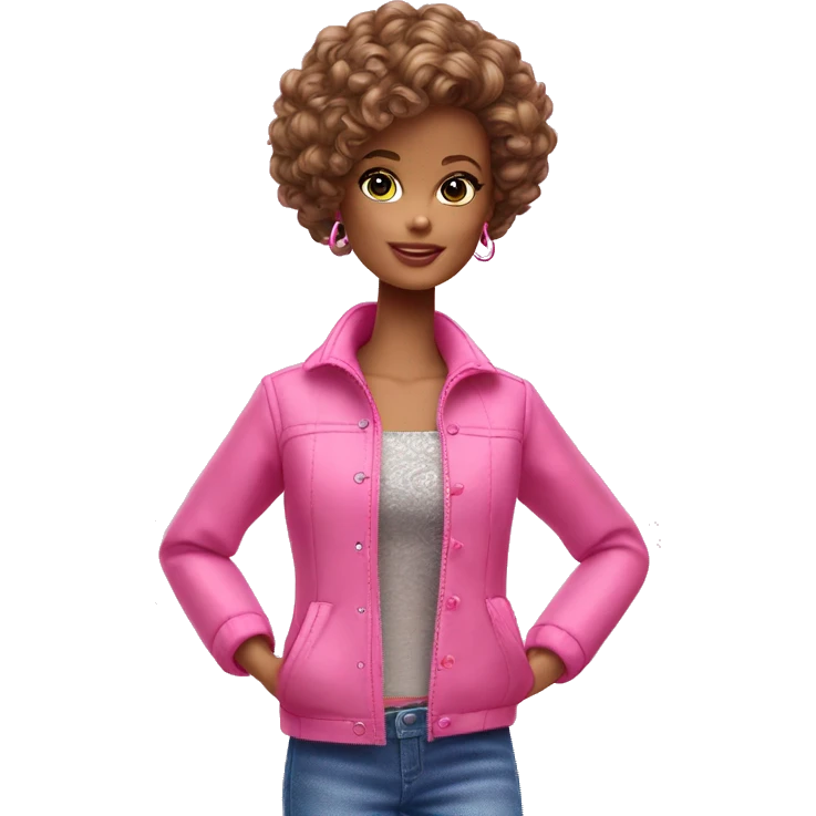 Curly Brown short hair barbie full body pink clouth emoji