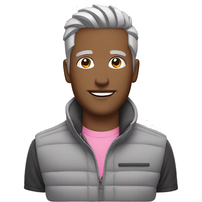 Finance bro with light grey short spike hair grey puffer vest over pink shirt driving a sports car emoji