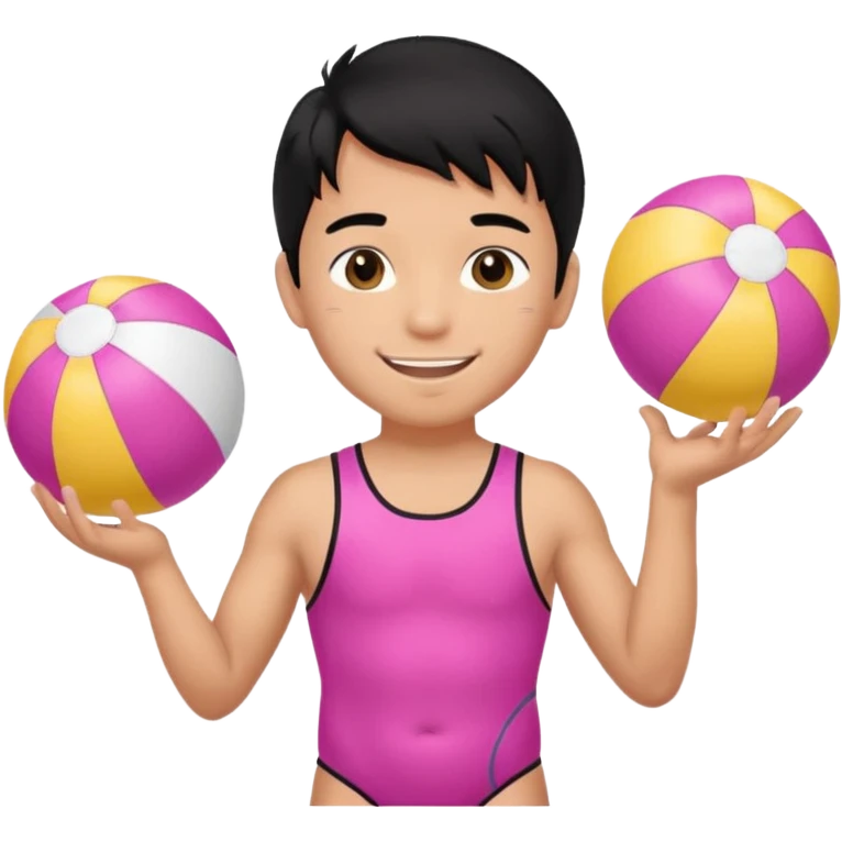 Hawaiian boy with black hair with pink highlights and a swimsuit, with beach ball emoji