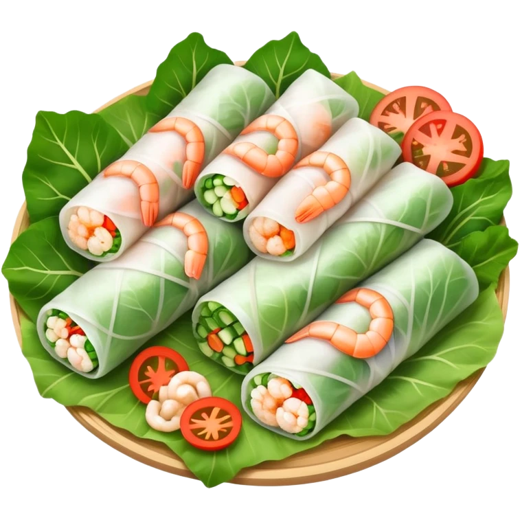cinematic-realistic-vietnamese-summer-rolls-dish-emoji,-depicted-with-delicate-rice-paper-wraps-filled-with-fresh-vegetables-and-shrimp-rendered-with-crisp-textures-and-refreshing-lighting. emoji