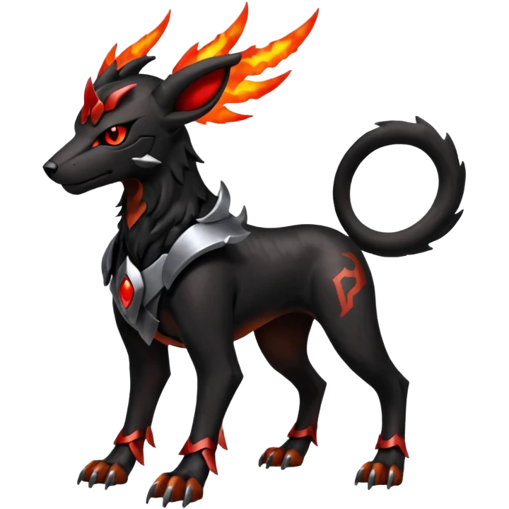 Futuristic volcanic elemental badass cool tough evil Houndoom-Houndour-Genesect-Pokémon-Fakémon-hybrid-creature emoji