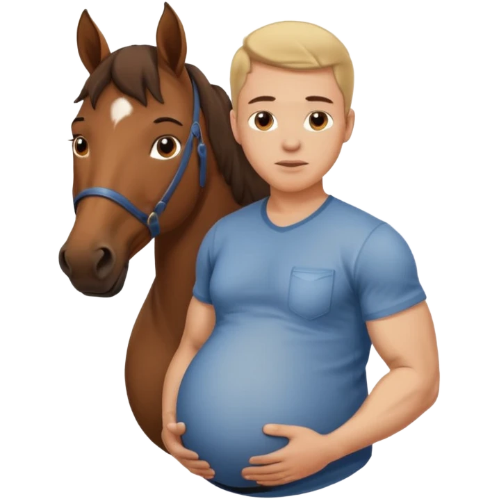 pregnant man in casual wear near horse emoji
