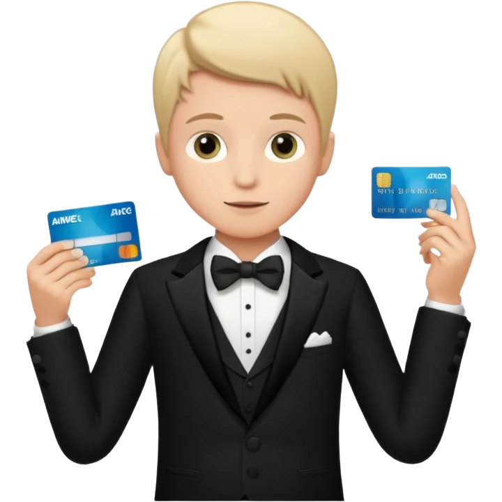 make a genmoji of a boy with a an amex card in hand and wearing a tux emoji