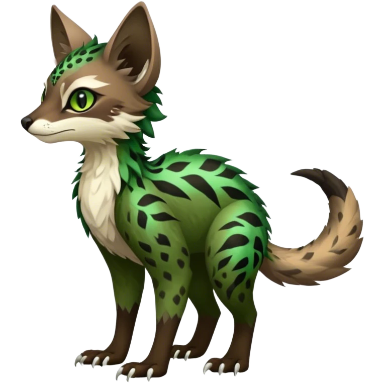 Feral Rare Fantasy dark tropical Vernid-Trico-species by LiLaiRa, random markings, tufted tail, tufted ears, full body emoji