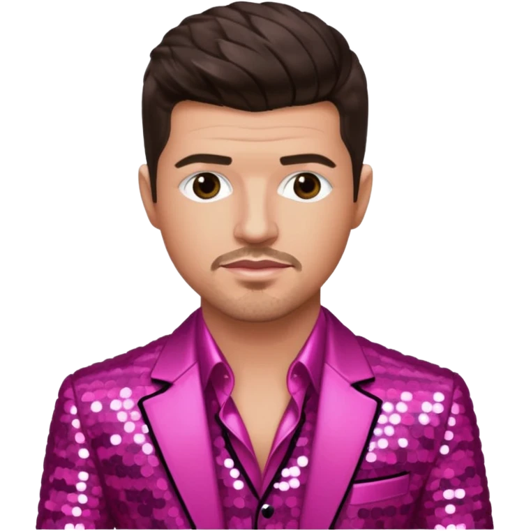 Robin Thicke with dark brown hair, dark pink sequin outfit, light skin emoji