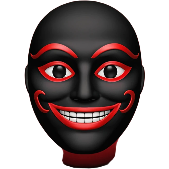 Black mask with red lines around the mouth like it's smiling emoji