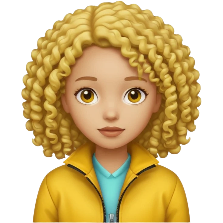 girl with yellow jacket, curly hair emoji