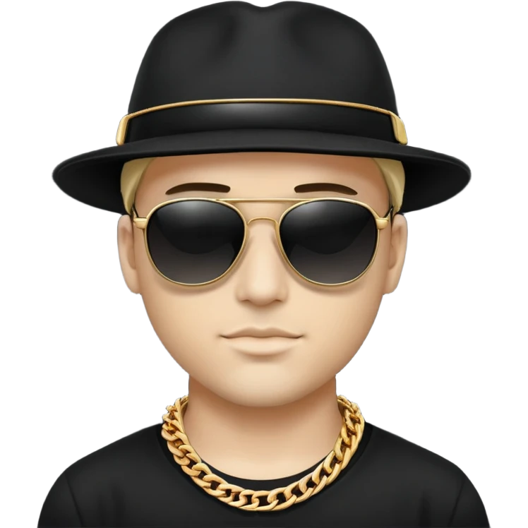 man with black sunglasses, black hat, and gold chain emoji
