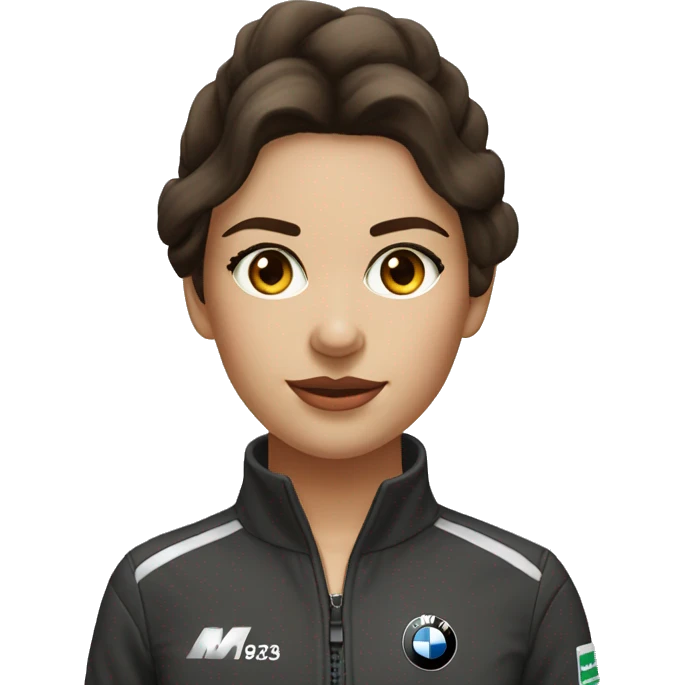 Brunette girl with brown eyes with a car bmw M4 competence emoji