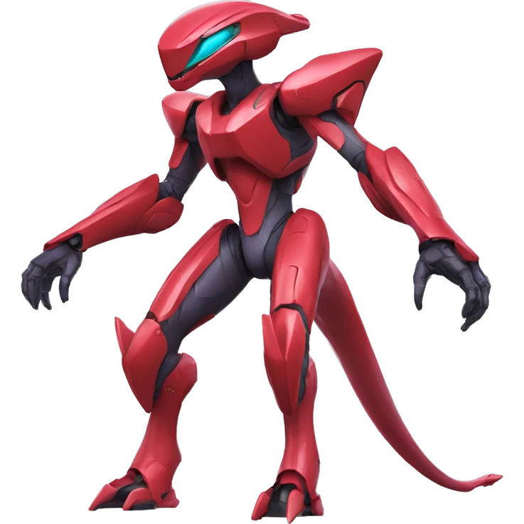 a shiny red Genesect-Raptor-Fakémon—hybrid with a futuristic visor-helmet full body emoji