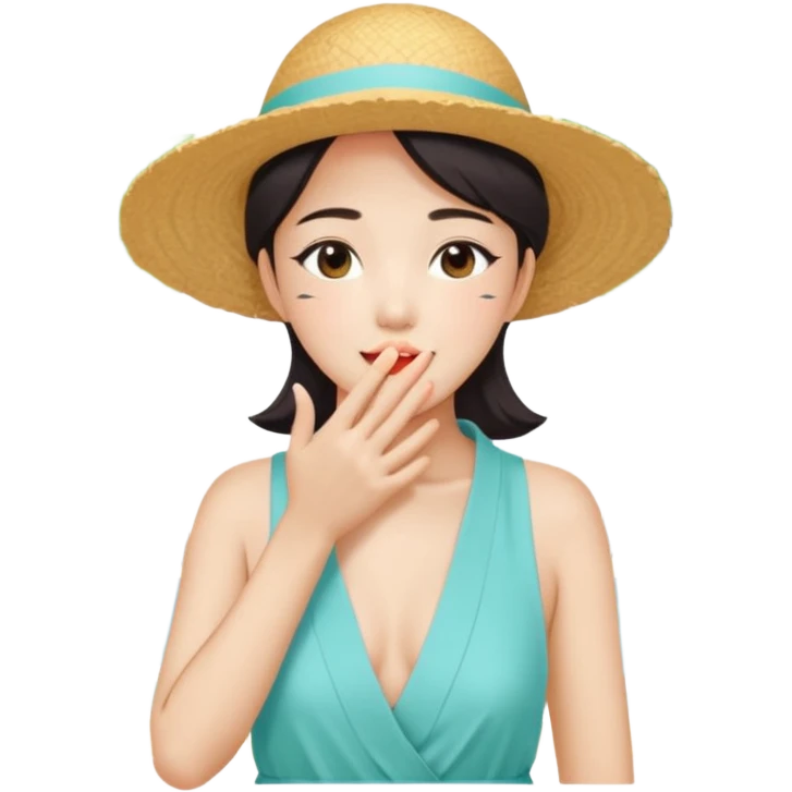 들뜬 표정의 20대 한국 여자, 여름 옷차림, 두 손으로 입을 감싸 “괌 가자~” 외치는 포즈. 민트색 배경, 밝고 유쾌한 광고 포스터 느낌,
휴양용 옷차림 emoji