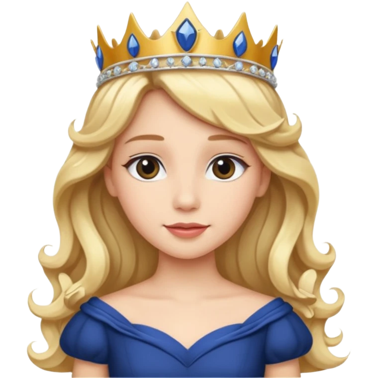 Princess in Navy Dress with Tiara, long wavy Blonde Hair emoji