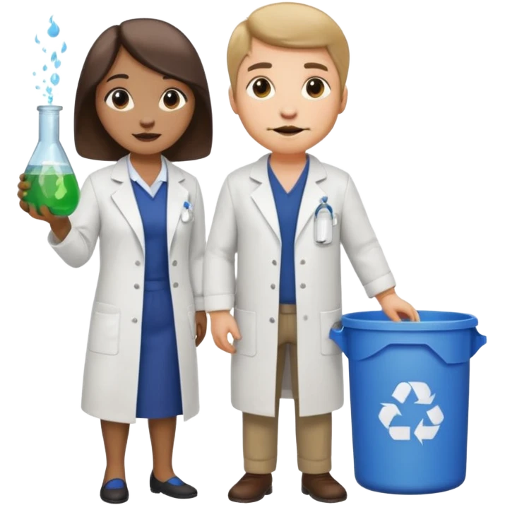 an otter disguised as a woman picking up trash bins, next to a man mad scientist emoji