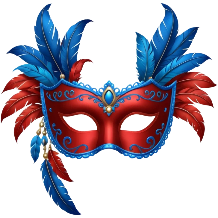 masquerade mask grey with blue and red feathers emoji