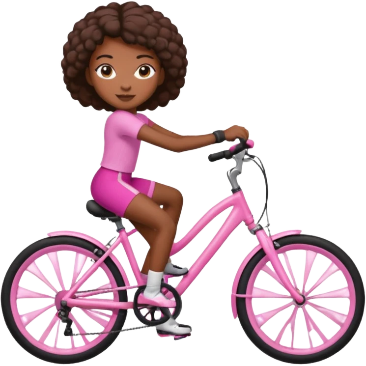 Black girl riding a pink bike for cycling class emoji