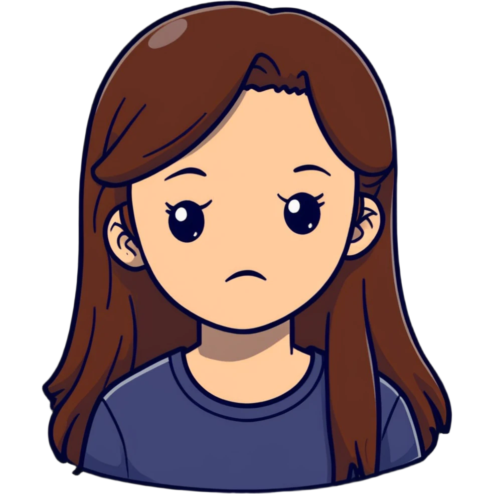 Teenage girl with long brown hair and sad expression, Hannah Baker character emoji