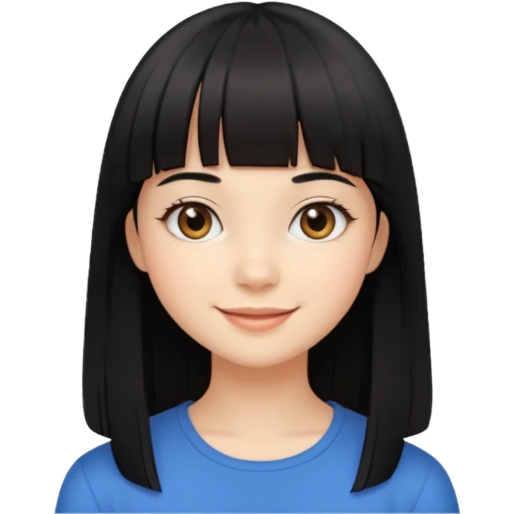 cute girl, black straight hair with straight bangs, light brown eyes emoji