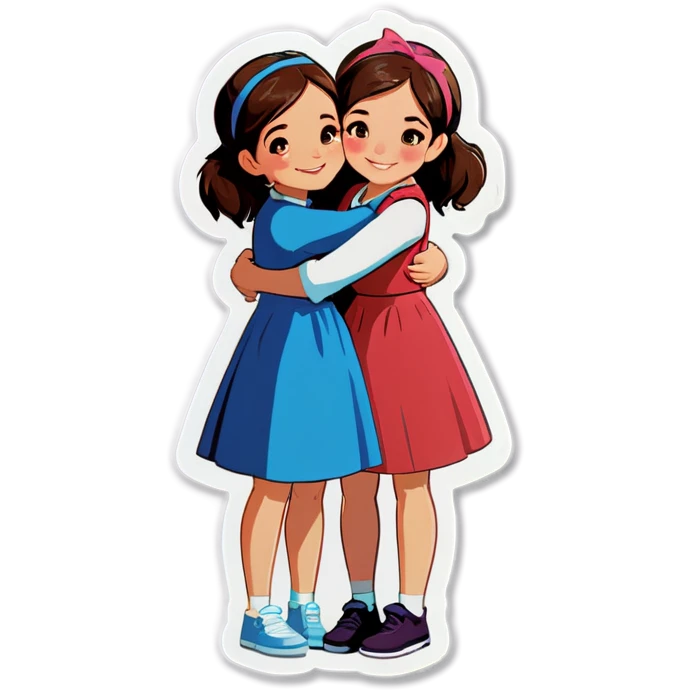Two brunett girls hugging emoji