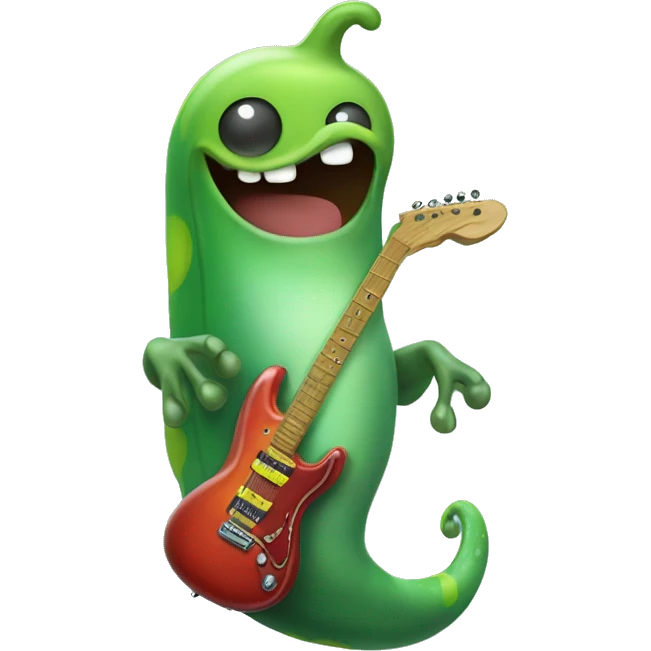Happy slimy slug playing electric guitar emoji