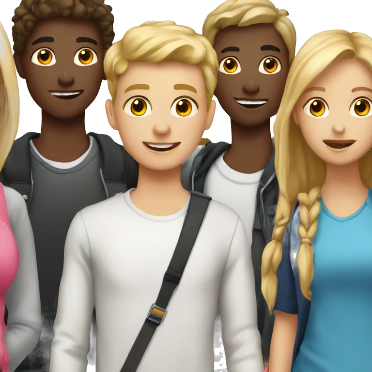 a group of white color teenagers, 2 boys and 6 girls emoji