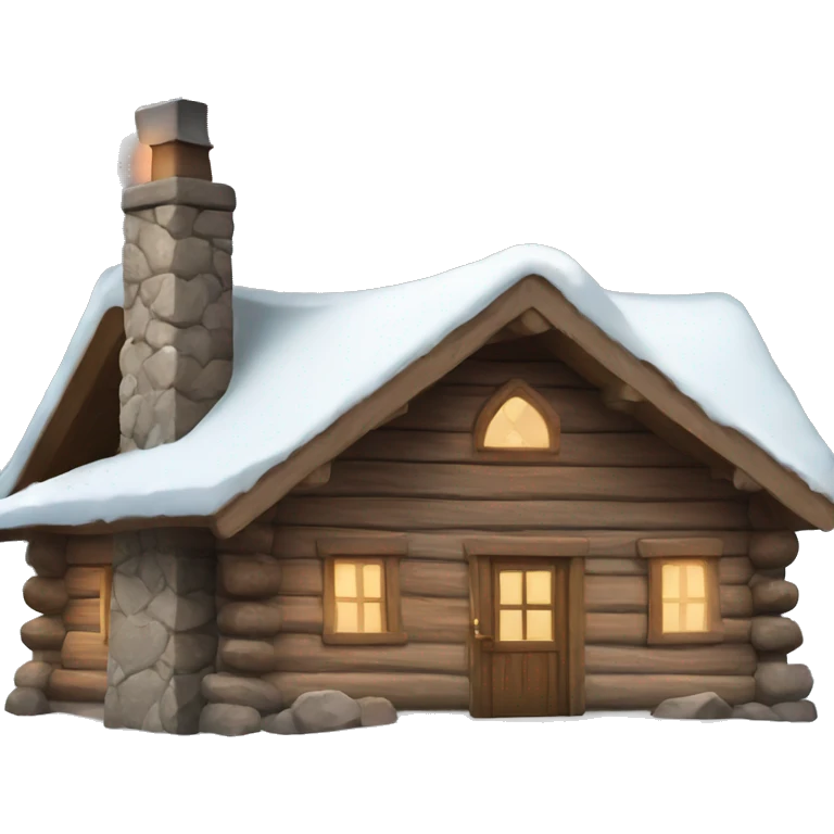 Snowy log cabin with a stone chimney, decorated for Christmas  emoji