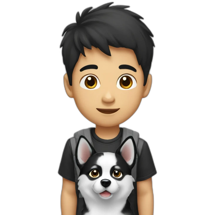 an-asian-boy-accompanied-by-pomsky-black-white emoji