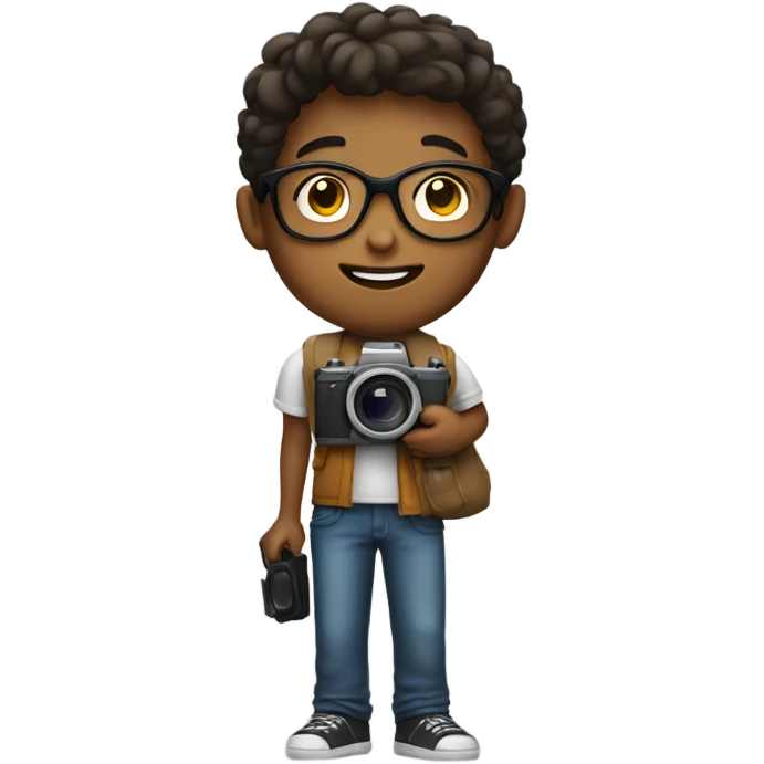 medium skin boy with glasses holding a camera emoji
