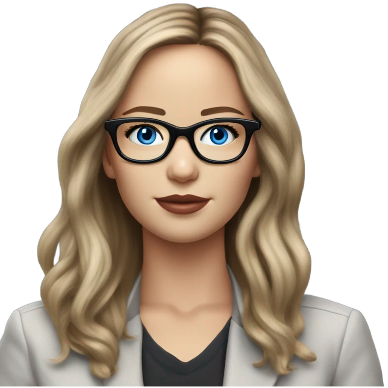 Hyper Realistic Photo of Brunette Jennifer Lawrence wearing black glasses and blue eyes  on a laptop  emoji
