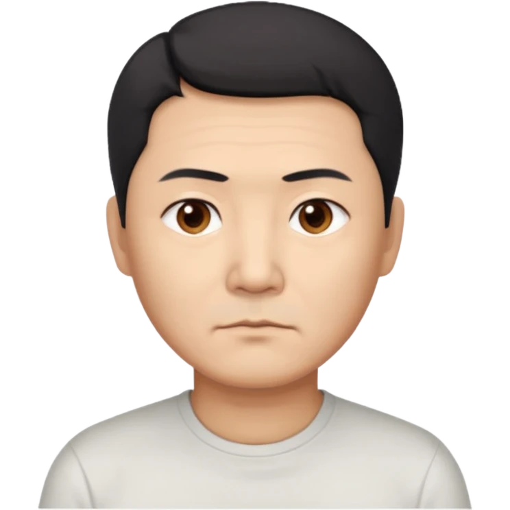 Chinese man 52 years old, calm serious expression, short black hair with gray temples, brown eyes, simple white shirt emoji