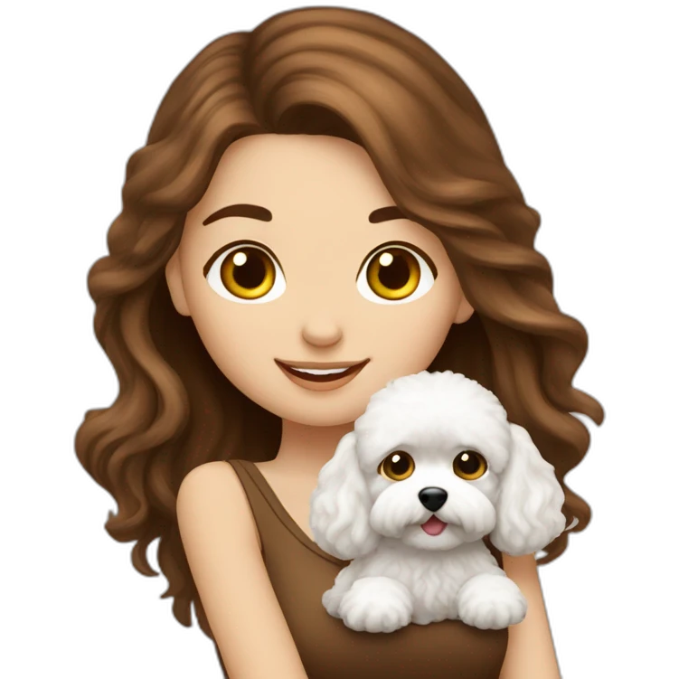 Long brown hair turkish girl with white maltipoo emoji