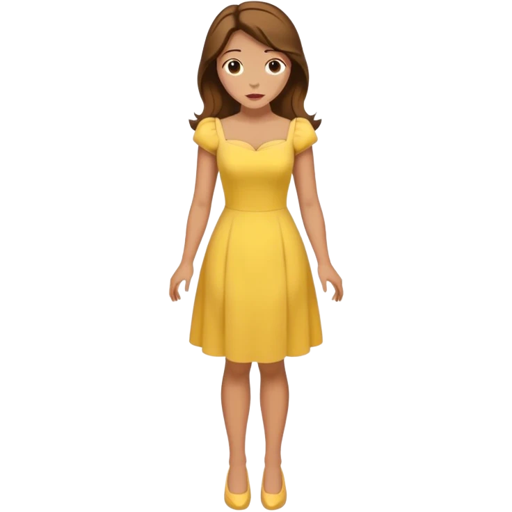 full body Belle with yellow dress and brown hair, showing entire figure from head to feet, minimal style emoji