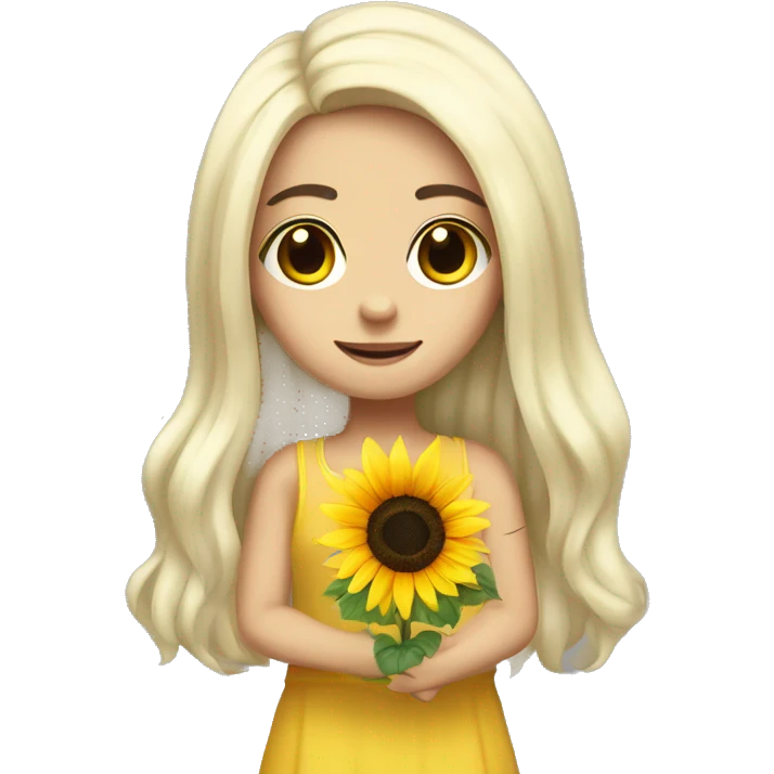black hair white girl medium long hair holding sunflower emoji