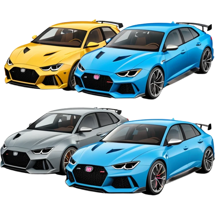 three cars lineup fromt profile forming a semi circle with a lamboghini svj an bmw m140i and a audi ra6 emoji
