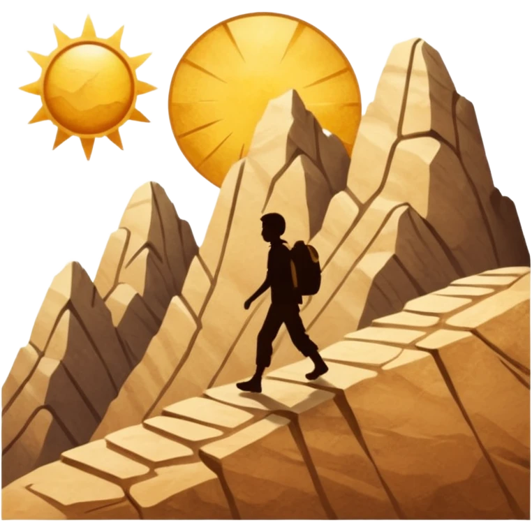 
una mezcla de sol + montaña + caminante estilo petroglifo emoji