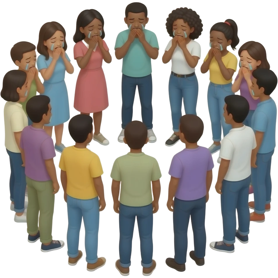group of black people crying make me see their whole body and make them stand in a half circle emoji
