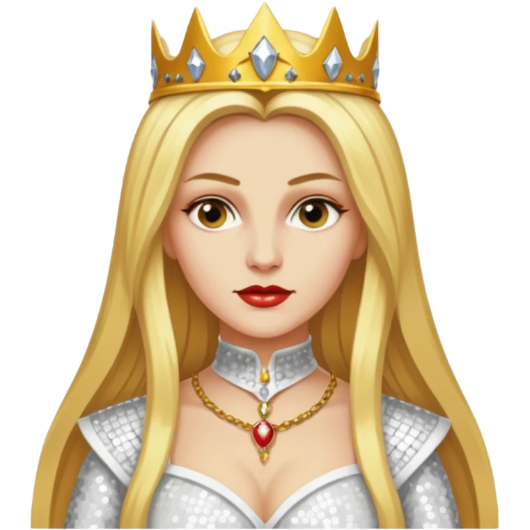 Katharina Siegel, Mistress of Vlad Tepes with long golden blonde hair, white sequin outfit emoji