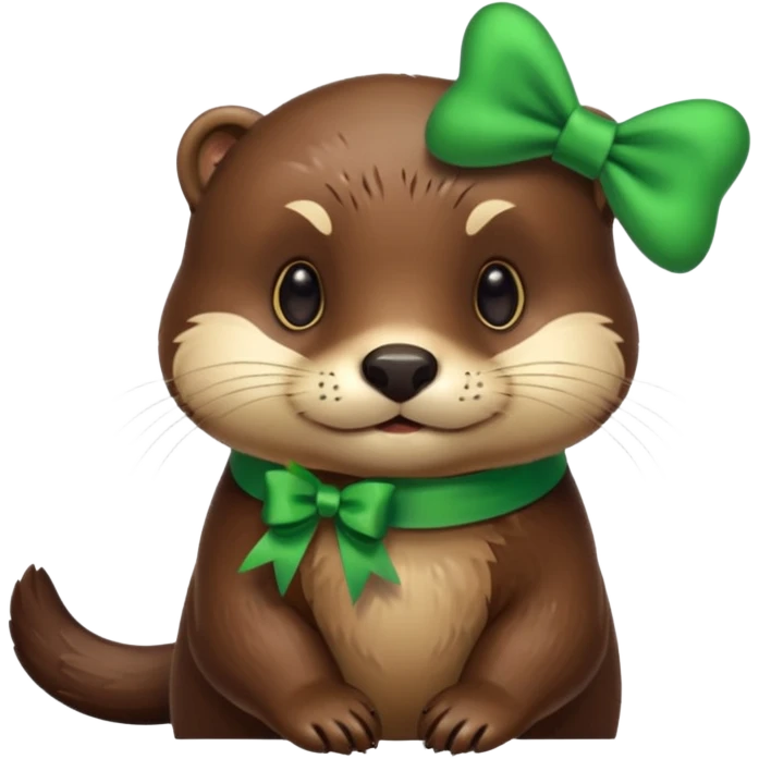 Otter with a green bow on the side of the ear  emoji