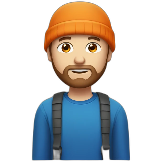 white guy with short brown beard, blue eyes and an orange beanie emoji