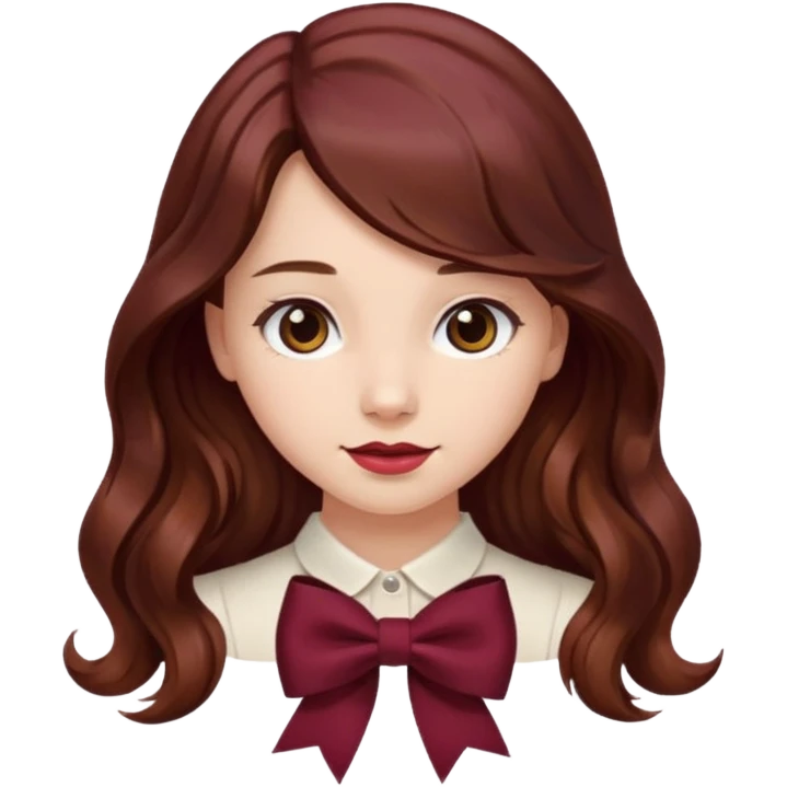 girl wavy long hair brown hair with a burgundy bow emoji