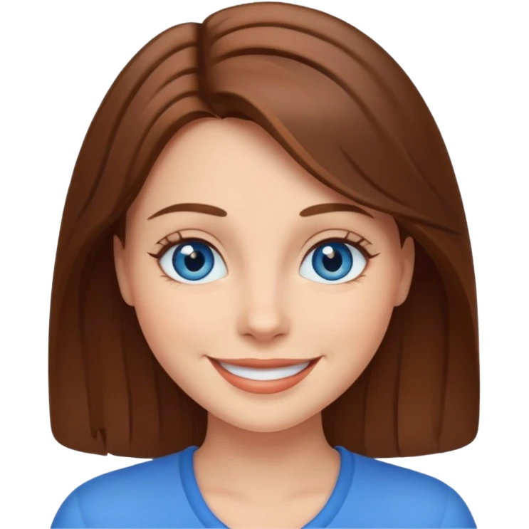brown-haired blue-eyed woman smiling emoji