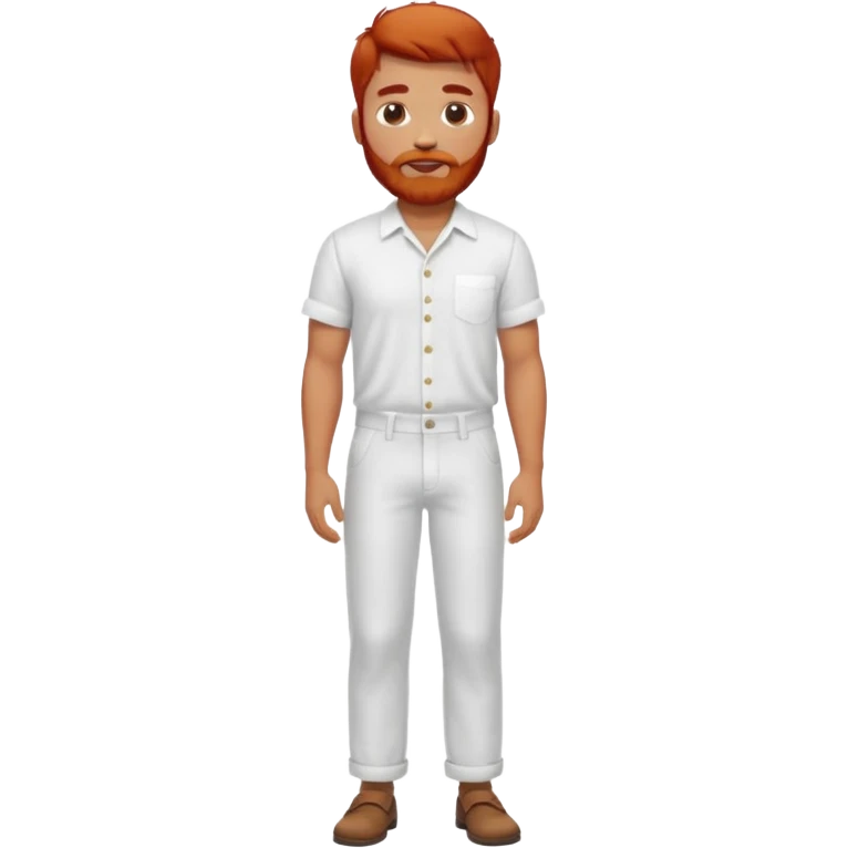 Chico moreno, pelirrojo, barba, camisa lino blanca y pantalón blanco cuerpo entero emoji