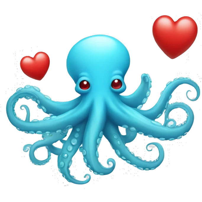 Sky blue Octopus with red hearts in his tentacles emoji