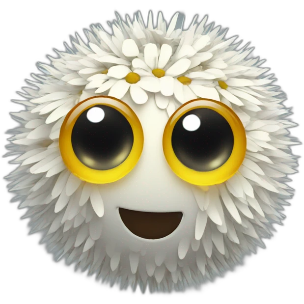 3d sphere with a cartoon dandelion texture with big kind eyes emoji