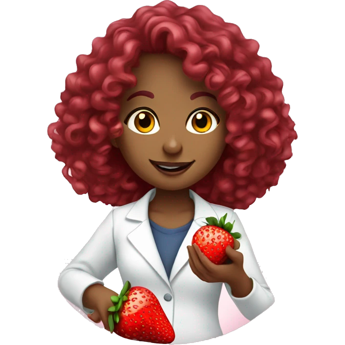 dietitian girl burgundy curly hair eating a strawberry  emoji