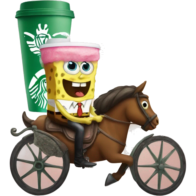 SpongeBob with Starbucks on a horse  emoji