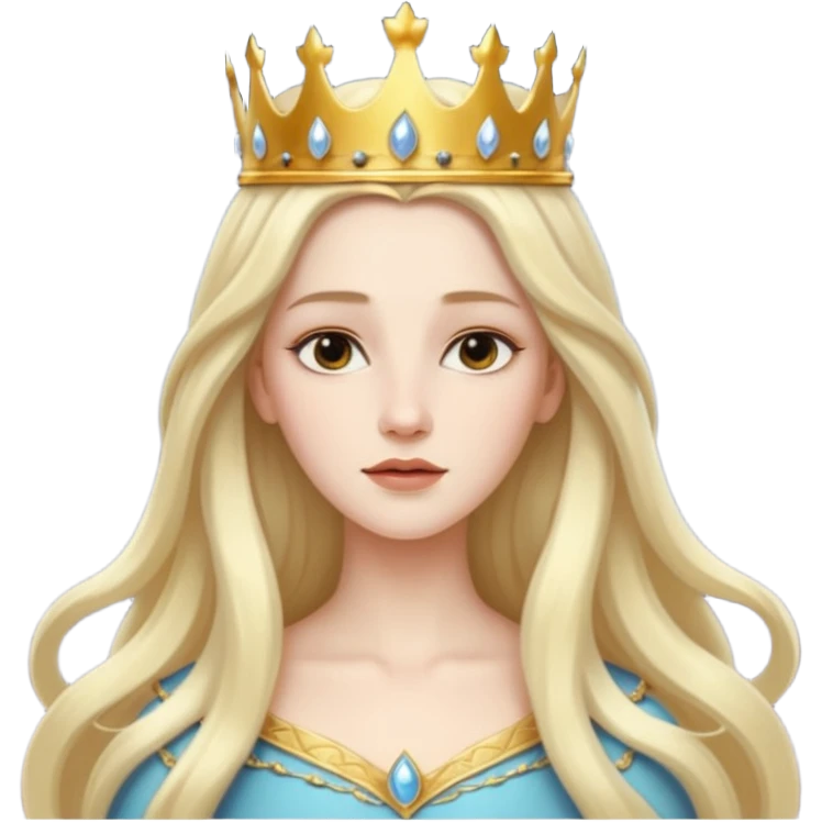 White Long Haired Women, Queen with crown — soft expression, moonlight tone emoji
