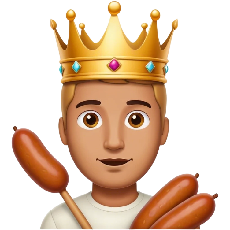 Sausage with crown on top of it with a man holding it emoji