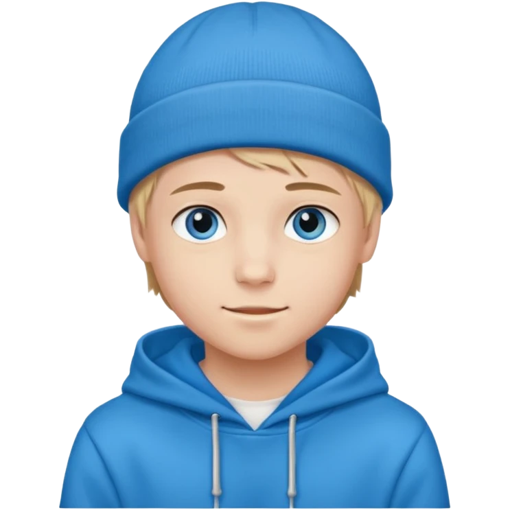 handsome and young teen pinterest boy good at fashion. popular among 'that brat girl', wearing hoodieand beanie with blue eye  and little smile emoji