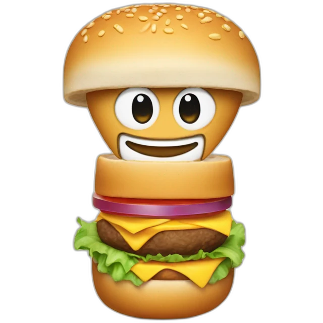 a smiling peanut with a camera in his left hand and a burger in his right hand emoji